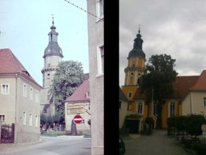 Ansicht der Hauptkirche. Links: 1966, rechts: 2013.