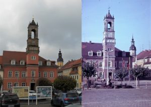Ansicht des Marktplatzes: links 2017, rechts 1966 
