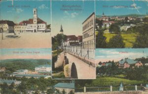 Postkarte von Königsbrück mit fünf colorierten Ansichten, gelaufen am 06. März 1917