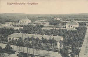 Postkarte, schwarz-weiße Ansicht vom Truppenübungsplatz Königsbrück, gelaufen am 14. Juni 1916
